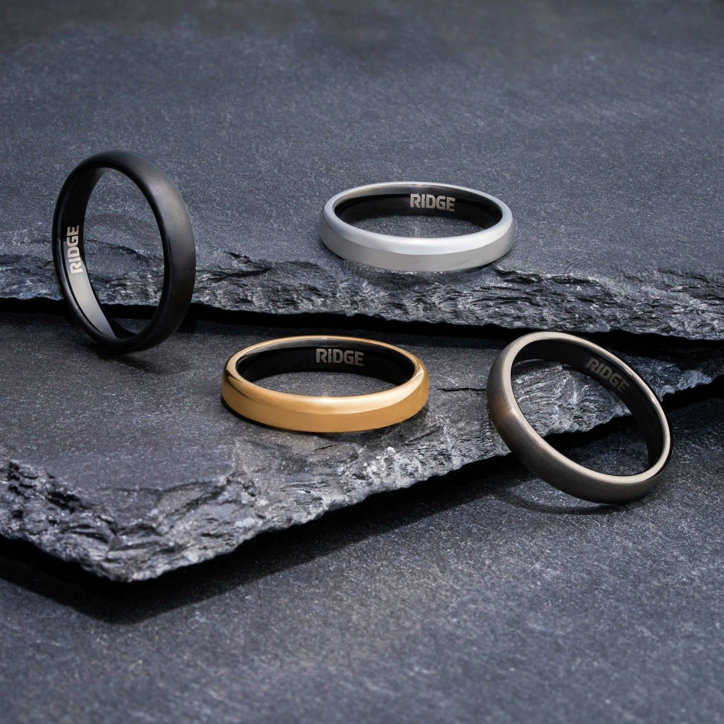 Ridge 4mm Rounded Ring Set - 24K Gold