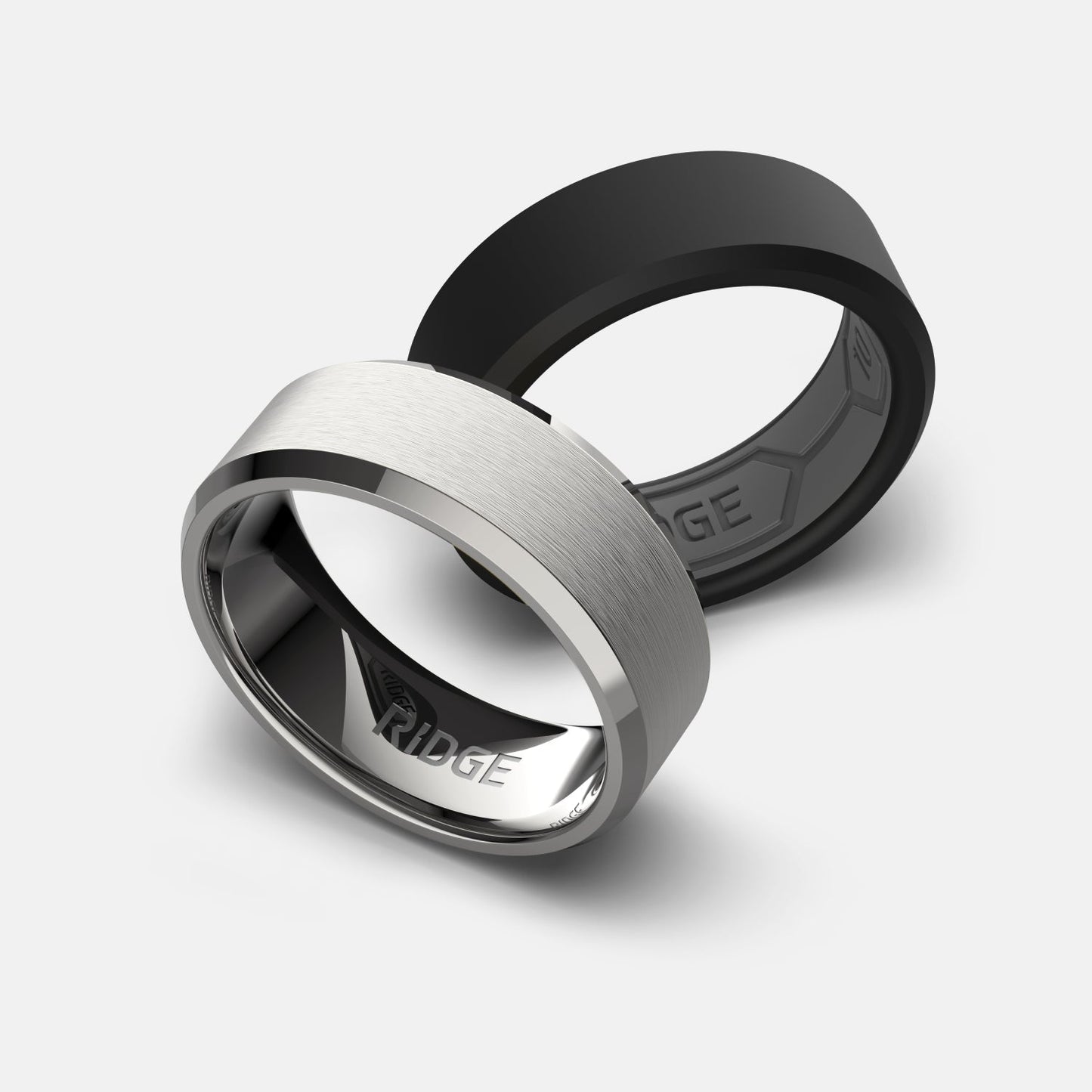 Ridge 8mm Beveled Ring Set - Platinum | Tantalum