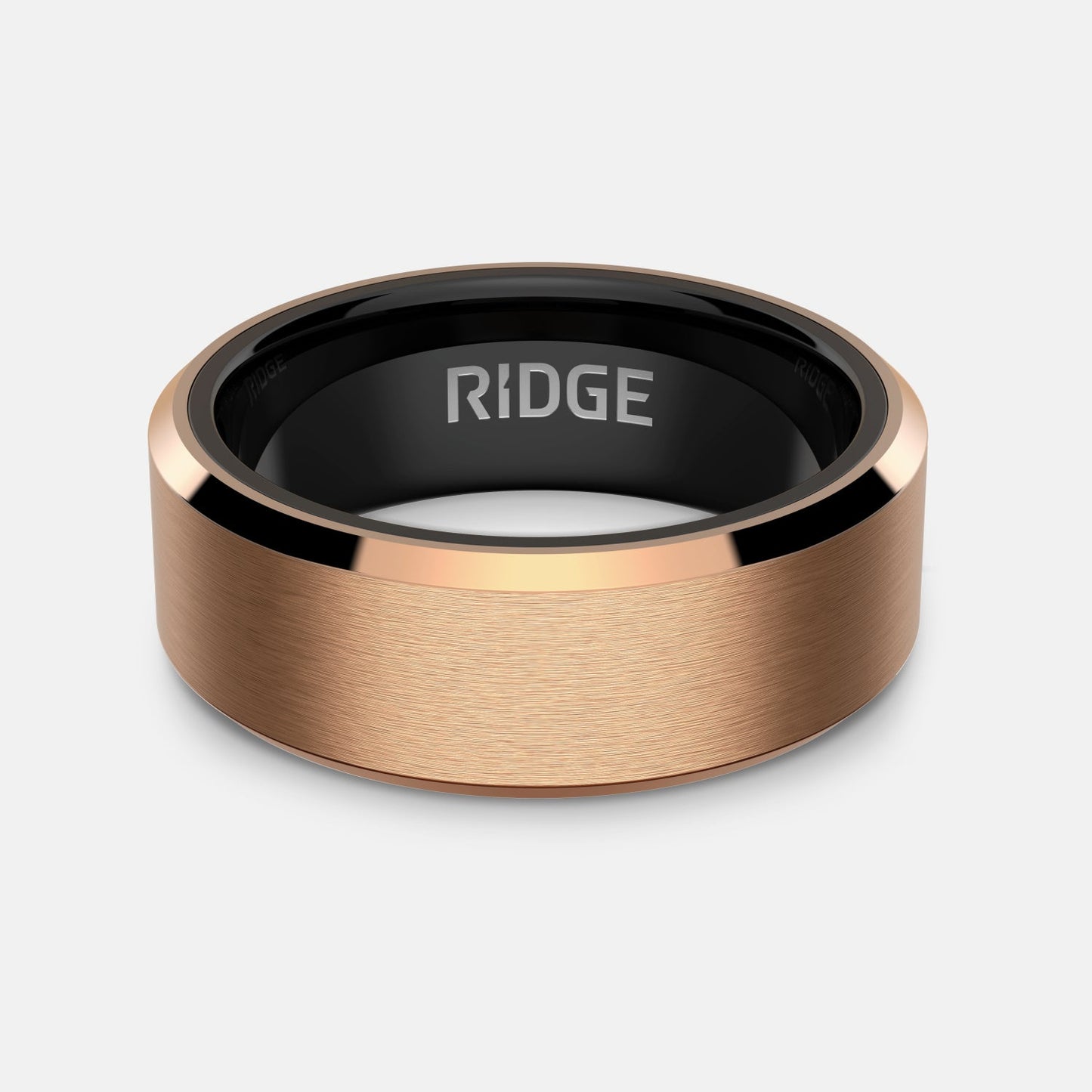 Ridge 8mm Beveled Ring Set - 18K Rose Gold
