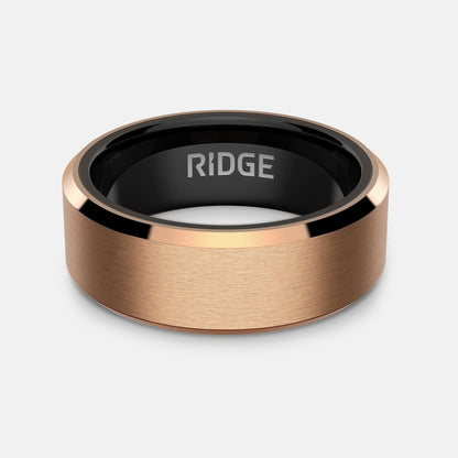 Ridge 8mm Beveled Ring Set - 18K Rose Gold