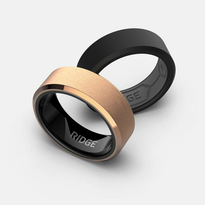Ridge 8mm Beveled Ring Set - 18K Rose Gold