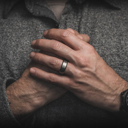 Ridge 8mm Beveled Ring Set - Stonewashed Titanium